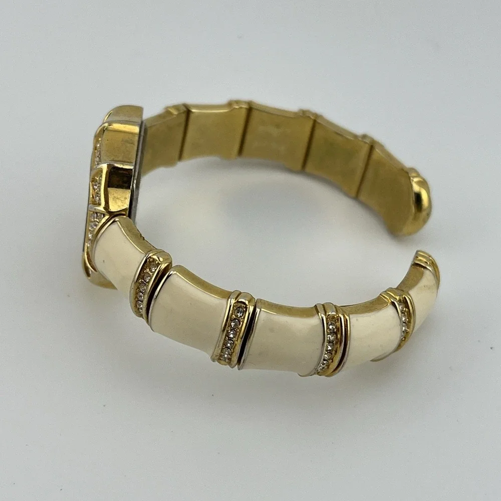 R.J. Graziano Watch Women Cream Enamel &‎ Crystals Gold Bangle- New Battery